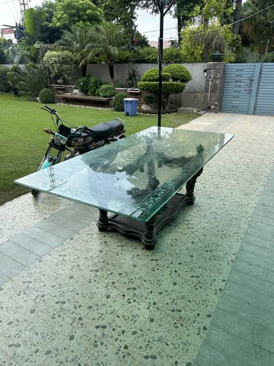 Solid wood dinning table with Glass Top 8 seater