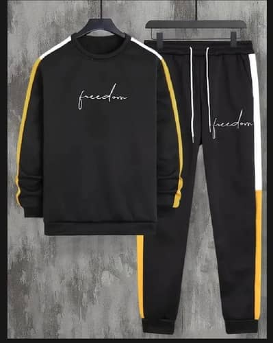 Stylish Black Fleece Printed Tracksuit for Men - 2 Piece Set