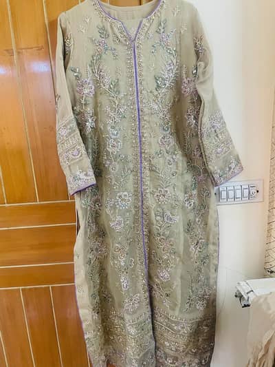 *Elegant pista green , Heavy Embroidered | Party Wear | Long Shirt*