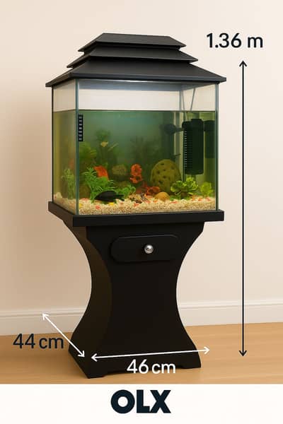 Aquarium. Includes one fish, heater and filter as well as decoration