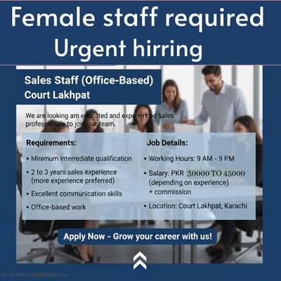 Female Sales Staff (Office-Based) | Court Lakhpat, Karachi