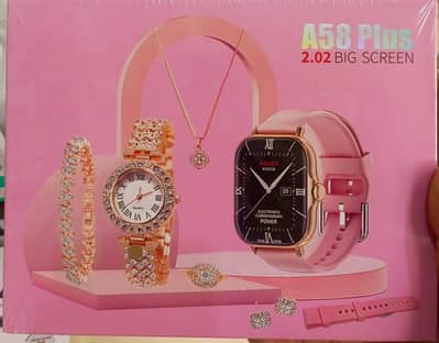 A58 Plus Smart watch With Jewellery Set