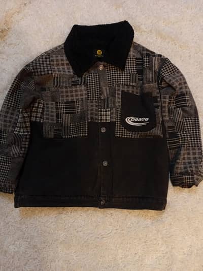 black patchwork plaid shirt jacket