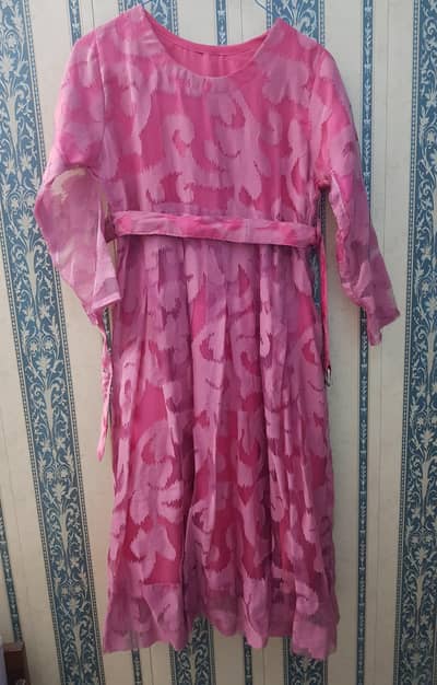 Pink Printed Dress With Belt | Ready to Wear
