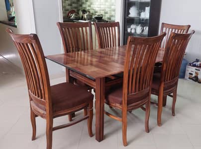 Wooden Dinning table set with glass top