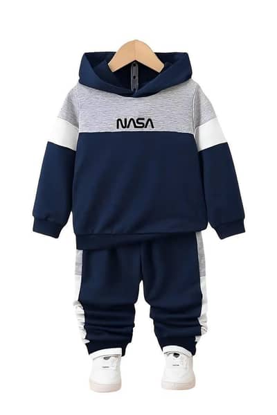 2 PCs Boys Fleece Printed Hoodie Track Suit