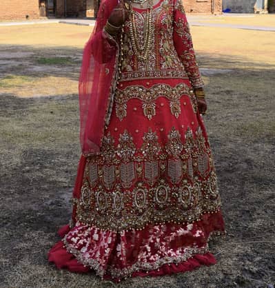 Indian pink bridal long Frawk Lahnga dupata with separate kan kan