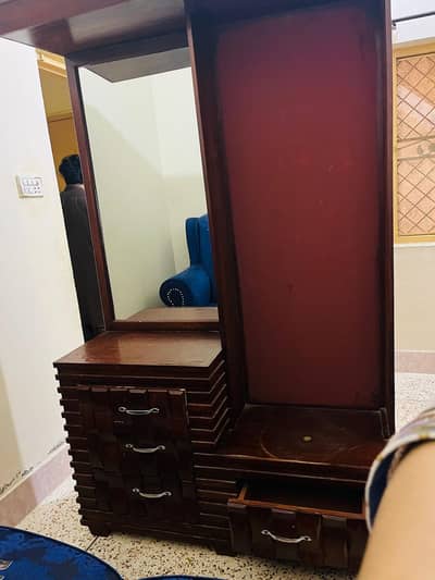 Solid Wood Dressing Table - Large Storage & Glass Cabinet