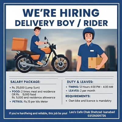 Delivery Boy / Rider Needed!”
