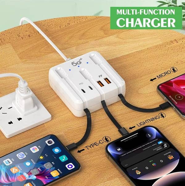 120W 4 Ports Desktop Charger Adapter Multifunction Power Strip USB Type C Charger Fast Charging For iPhone Xiaomi Samsung Huawei