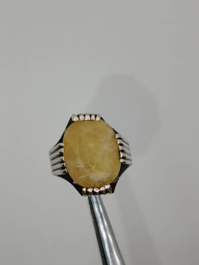 Yellow Sapphire Pukhraj Stone Ring Silver Chaandi