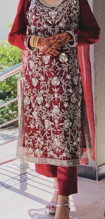 Maroon Embroided party dress