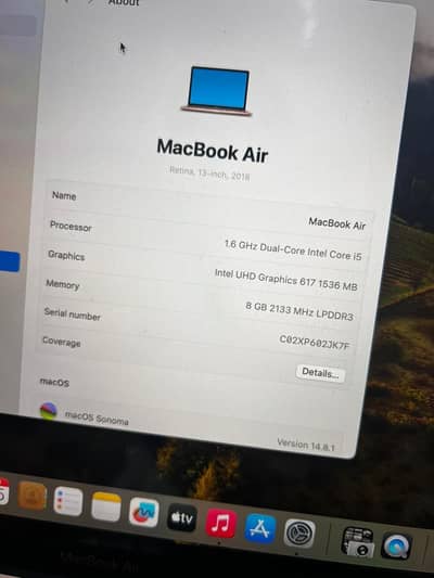macbook air 2018 8gb 128gb condition 10/0/10