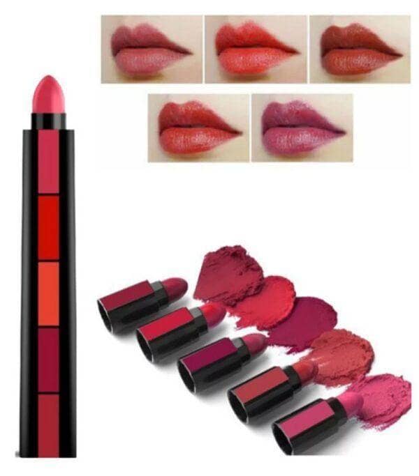 5 In 1 Matte Lipsticks Red Brown Pink Maroon Waterproof Long Lasting Creamymatte Lipsticks