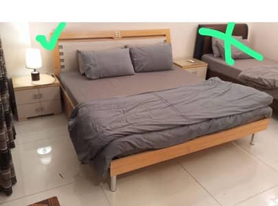 Wooden bed set with matching side tables