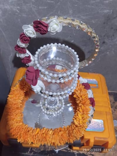 A beautiful glass on wedding drink milk