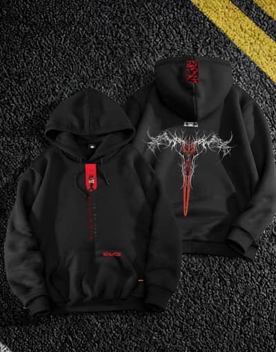 Khayal Full Black Hoodie with Bold Red Graphic Print | Premium st-wear