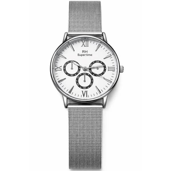 Men’s Analog Wrist Watch – Stainless Steel Mesh Strap, White Dial, Roman Numerals, Multi-Dial Quartz Watch for Men