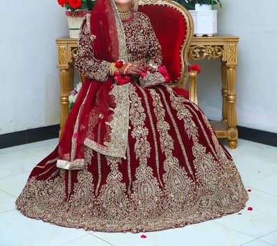 Luxury Maroon Bridal Baraat Lehenga One time wear