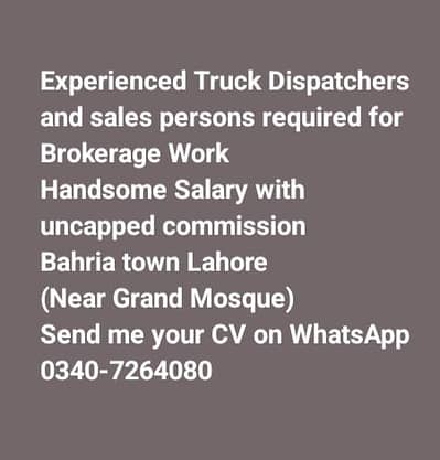 JOB OPPORTUNITIES FOR TRUCK DISPATCHERS AND SALES PERSONS