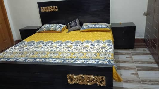 bed with side tables.