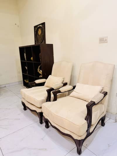 Stylish high back wooden chairs and coffee table for sale