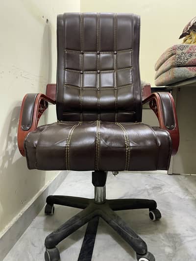 Wooden table and office chair