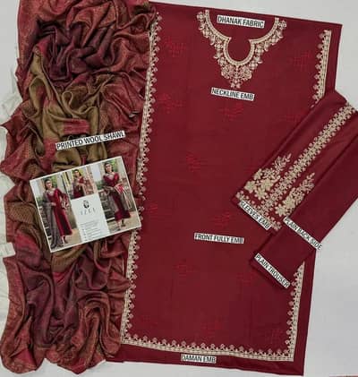 IZEL 3 Pcs women's unstitched Embroidered suit