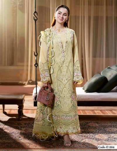 3pc unstitched  chickenkari Embroidered suit
