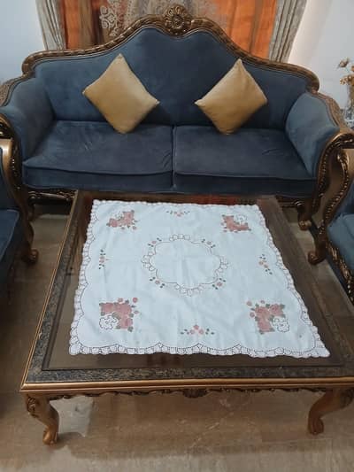 sofa set 3 seater and two 1 seater and 2 side table and 1 table with