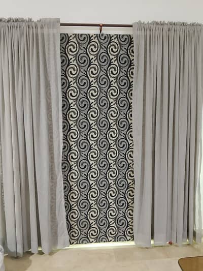 Modern Window Curtain Set - Grey Sheer + Decorative Pattern