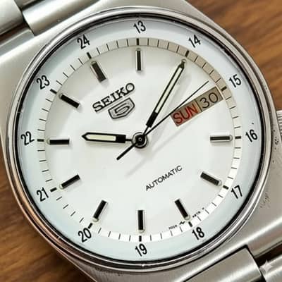 Seiko 5 Automatic Railway Time Watch (Vintage, White Dial)
