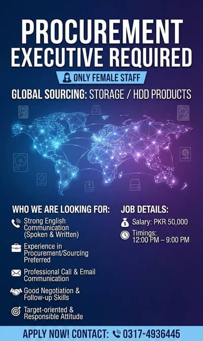 Procurement Executive Required || Female Jobs || Urgent Hiring