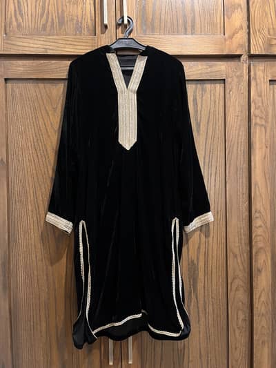 Black Velvet Kameez with Jacquard Trouser – Elegant Party Wear