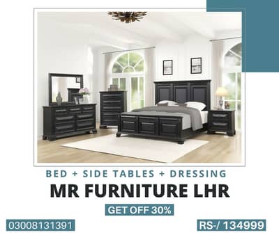 Double bed// Pura shesham wooden Bed Wirh 2 Side + Dressing Table