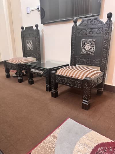 Bedroom/ Lounge Chairs in Sheesham Wood Chinioti Style with Table