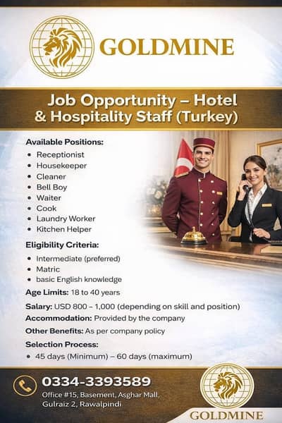 Job Opportunity -Hotel & Hospitality Staff(Turkey)