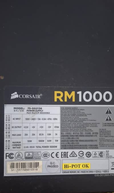 POWER SUPPLY CORSAIR  RM1000