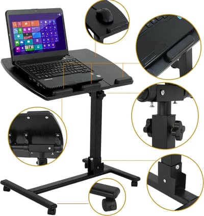 Folding Multi-Adjustable Rolling Laptop Desk - 360° Swivel - 180° Tilt
