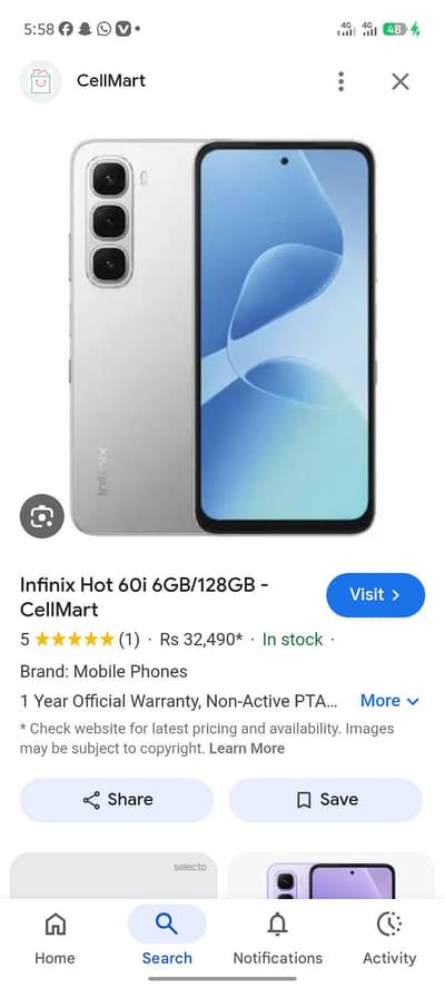 INFINIX HOT60i 6+6Ram 128GB