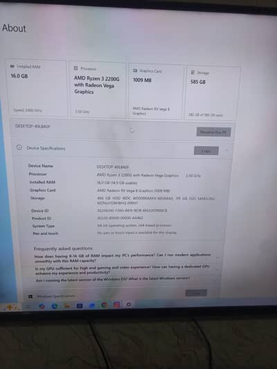 rayzen 3 for sale full setup 16gb ram 2 GB GPU card 500 GB hard drive