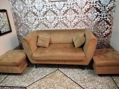 Premium Velvet 2-Seater Sofa with 2 Ottoman – 10/10 Condition