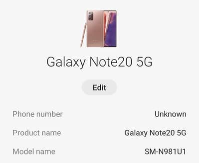 Samsung Galaxy note 20 5g.