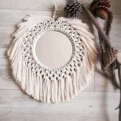The Macramé Sunburst Mirror,Nordic Knot Wall Mirror,