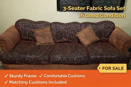 3-Seater Fabric Sofa Set in Good Condition