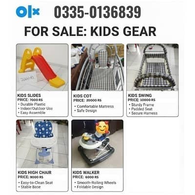 kids baby cot | kids swing | baby gear | walker | slide