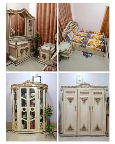 Luxury Wooden Bed Set Complete – Bed with Dressing Table & Side Tables