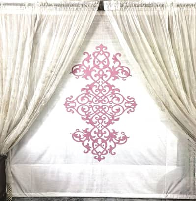 Velvet blind for big window with organza curtains