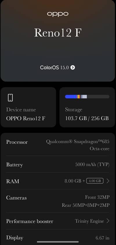 OPPO Reno 12F (8GB RAM / 256GB Storage) – 10/10 Condition – Full Box