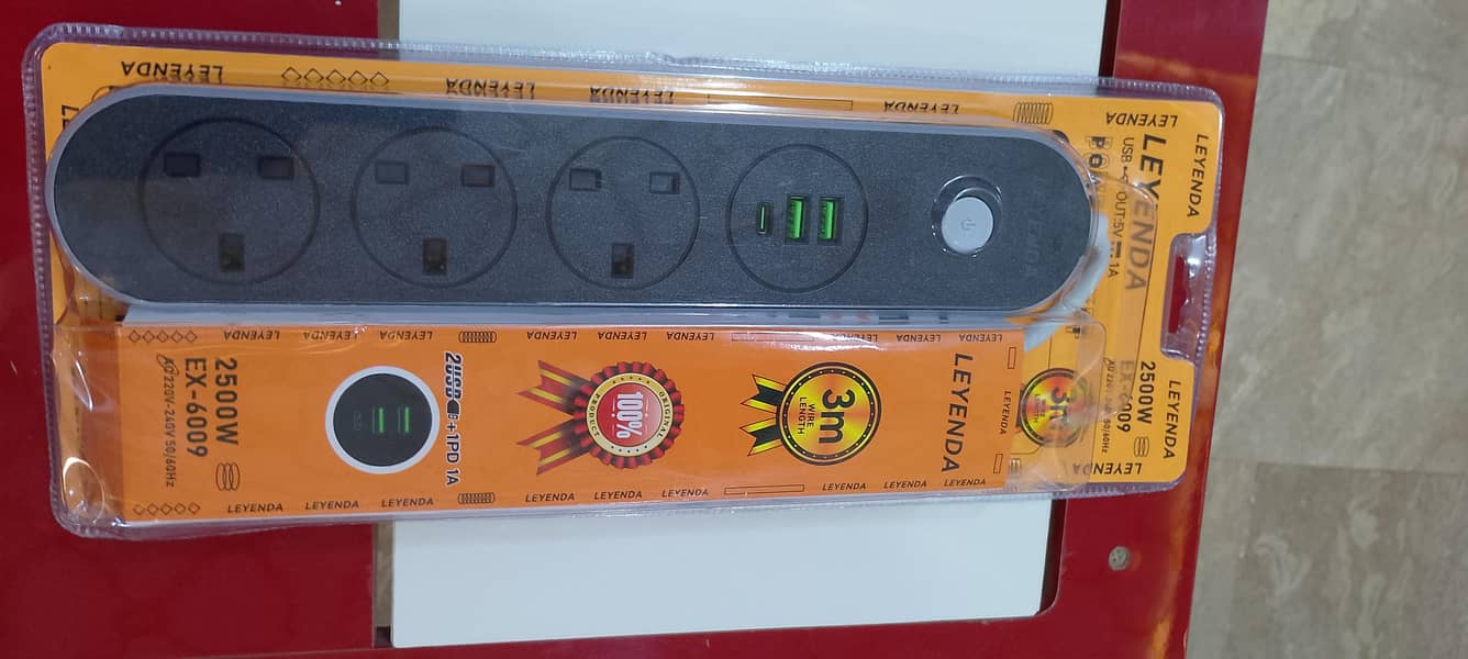 Extension wire 3 socket 2 USB port 2